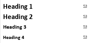 List of heading styles in Word styles panel