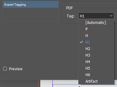 Setting export options for paragraph style in InDesign