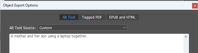 Editing alt text in Adobe InDesign