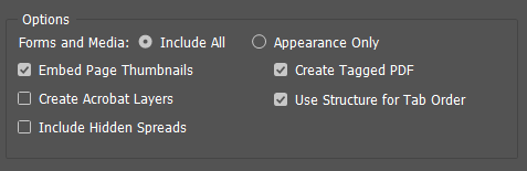 Adobe InDesign PDF export options